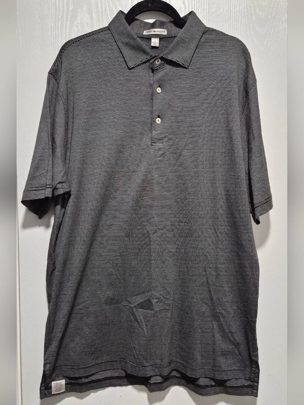Peter Millar Mens Striped Polo Black And White Shirt Size Large